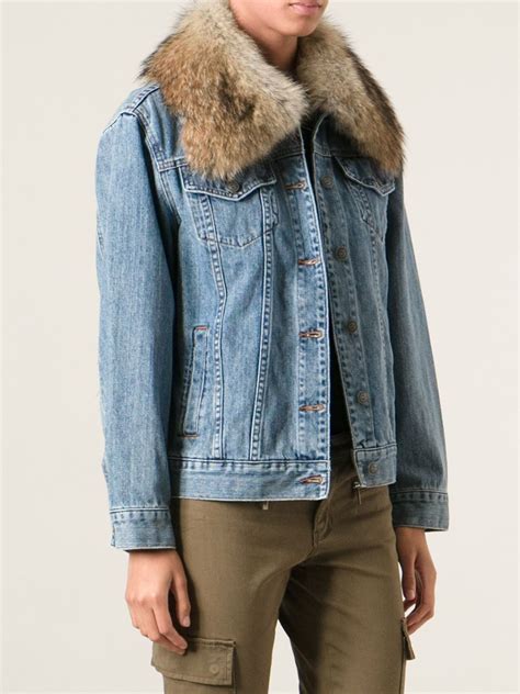 michael kors jean jacket with fur|faux fur collar jean jacket.